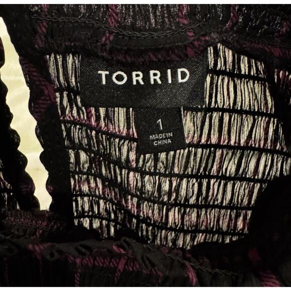 Torrid Chiffon Smock Neck Plaid Blouse Women’s Long Sleeve Purple Black: Size 1 - Picture 7 of 9